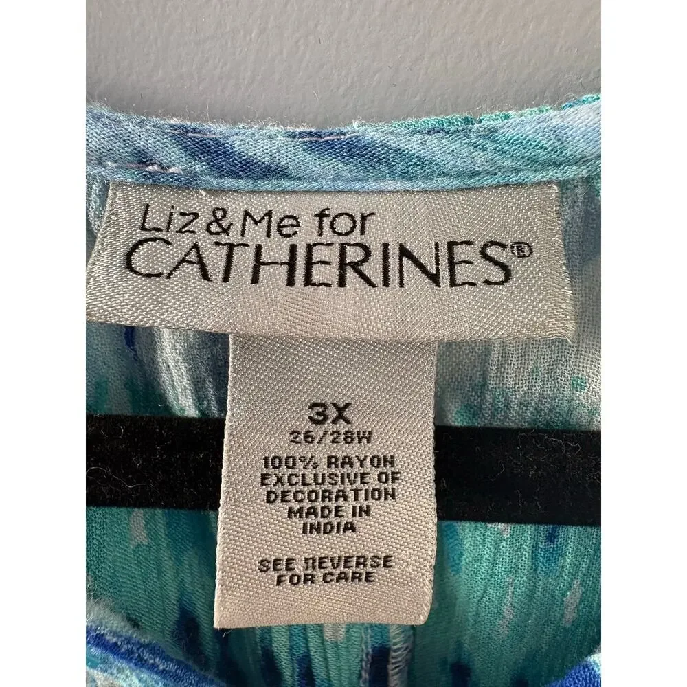 Liz & Me Catherines Blue Tie Dye Boho Embroidered Beaded Tunic Blouse Top 3X - Picture 3 of 3